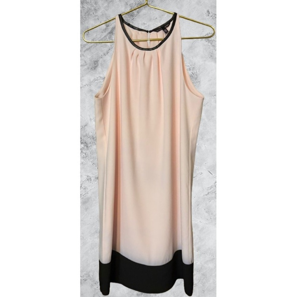 Victoria's Secret Peach Pink Black Colorblock Shift Dress Faux Leather Trim 8